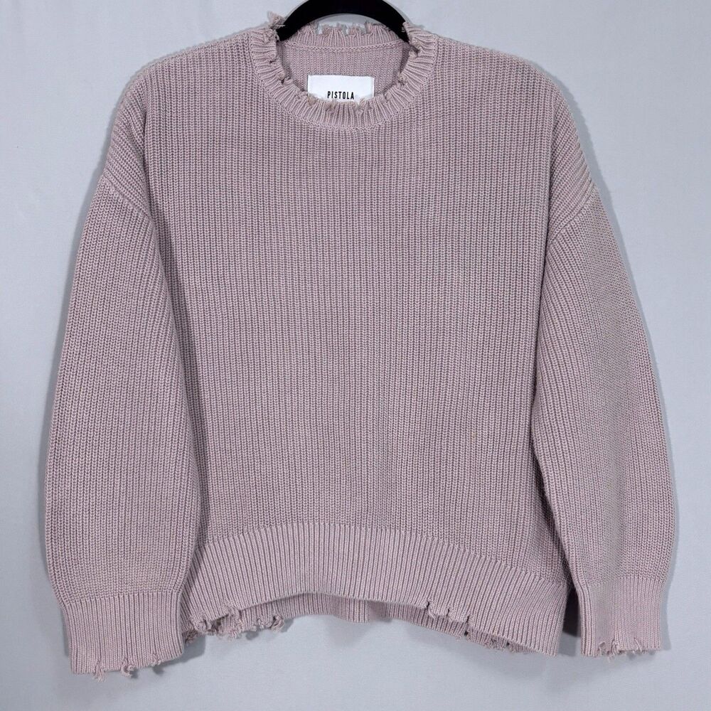 Pistola Eva Distressed Crew Neck Pullover Sweater Women’s XS Dusty Rose Cotton
